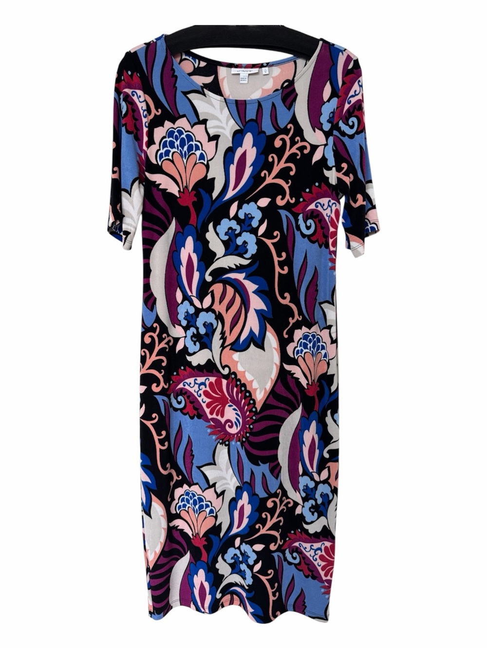 ✅ Chico’s Floral Abstract Midi Dress in Black with multicolor print size 1 / M